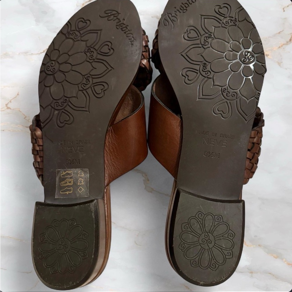 Brighton Neve Brown Leather Braided Slide Mules with Silver Embellishment - Picture 4 of 5